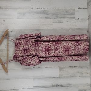 Massini cream dark rose mosaic print off shoulder ruffle dress Size Medium